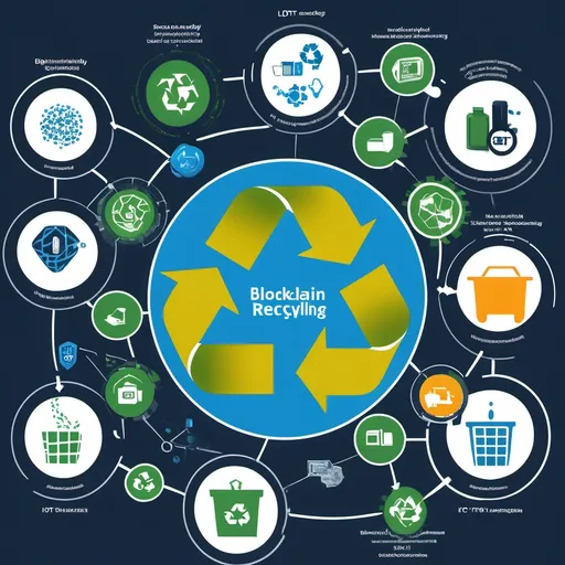 Prompt: A detailed illustration showing digital technologies driving closed-loop recycling, with IoT sensors monitoring material flow, AI systems sorting waste, and blockchain networks tracking materials securely. The image should show IoT devices on products, AI sorting machines identifying recyclables, and a blockchain ledger for traceability. The theme should highlight sustainability, digital efficiency, and closed-loop innovation.",
"size": "1024x1024