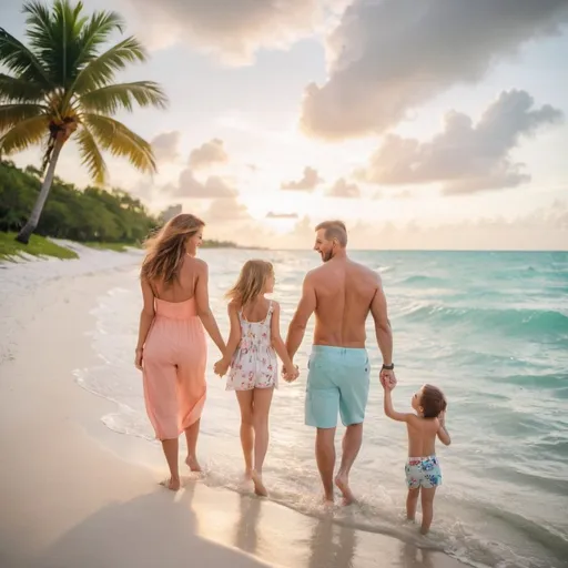 Prompt: Make great picture for a happy family in their summer vacation in Miami 