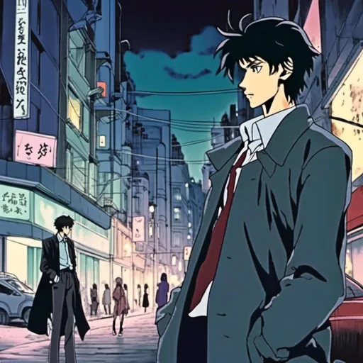 Prompt: <mymodel> (anime style), Detective Edward in a sleek outfit, intently searching for a suspect, (cool color scheme), atmospheric shadows, infused with mystery, intense expression, detailed background of a dimly lit urban street, moody ambiance, ultra-detailed, capturing the tension of the investigation, cohesive anime aesthetic.