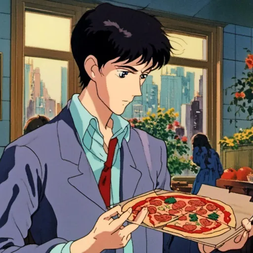 Prompt: <mymodel> Detective Edward orders pizza at home.