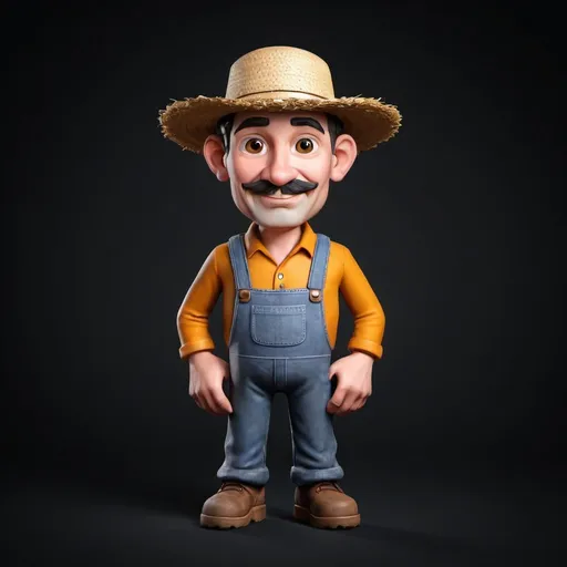 Prompt: You are a 3d artist. Create a farmer. Front view, dark background, empty space on the top.