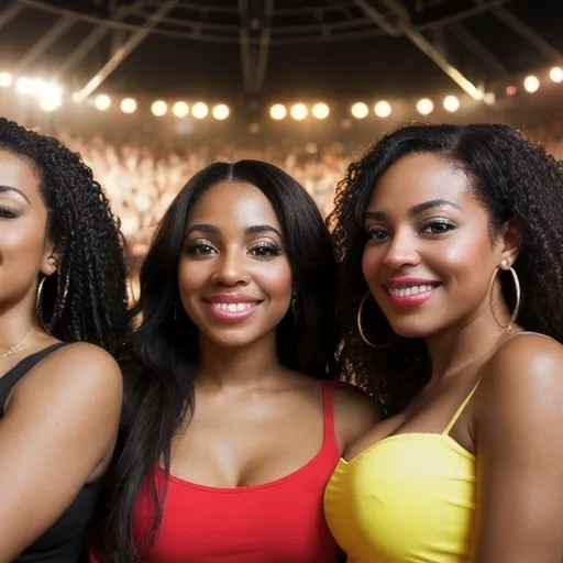 Prompt: A group of black and latina women enjoying a R&B concert