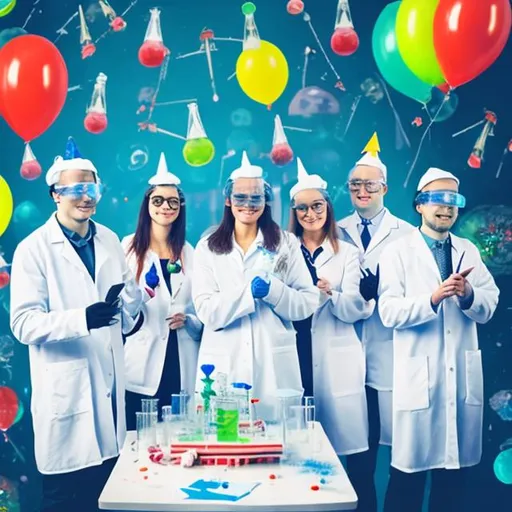 Prompt: team of scientists having a party
