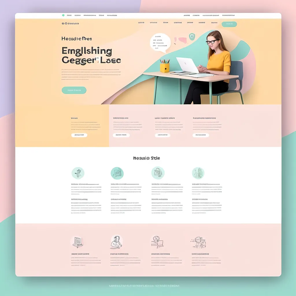 Prompt: english teacher web landing page, pastel colours, modern, basic,  organic shapes, material design
