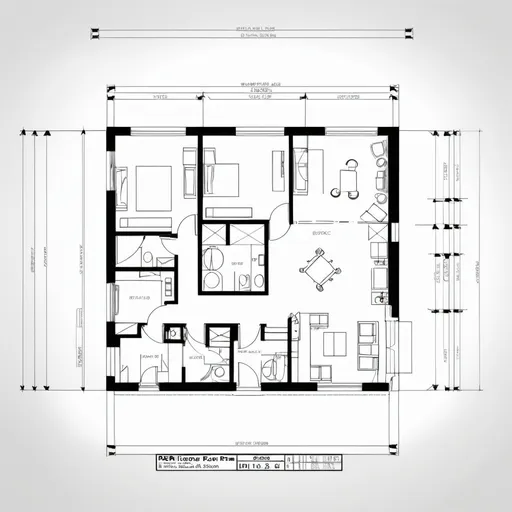 Prompt: A detailed CAD drawing of a residential floor plan.