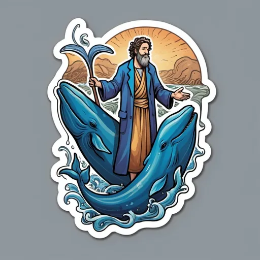 Prompt: Generate me a sticker of full body artistic representation of jonah and the whale canaan israel god vivid color professional linework