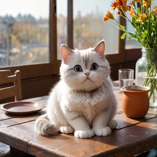 Prompt: A cat siting on a table