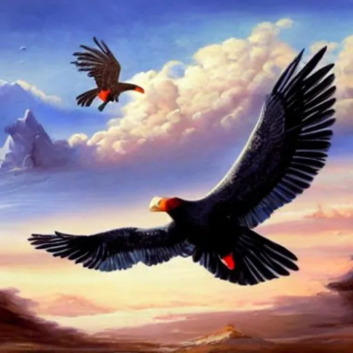 Prompt: a beautiful painting of a condor flying in the sky, matte painting, fantasy art