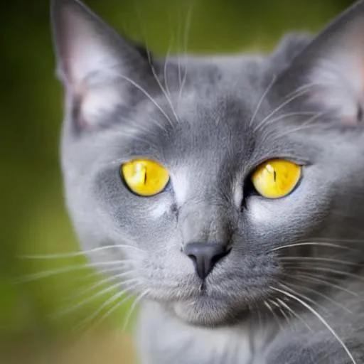 Prompt: a gray cat with yellow eyes laying on it's back