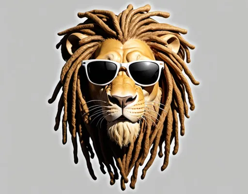 Prompt: Jamaican lion head with dreads in sunglasses smiling cool png