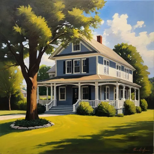 Prompt: An oil painting of a house