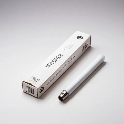 Prompt: white disposable vape laying down with pack, white background