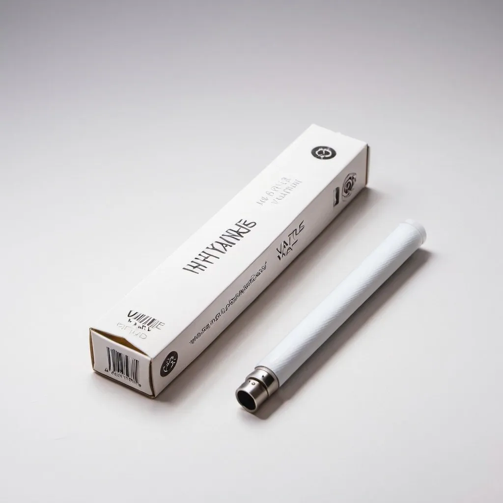 Prompt: white disposable vape laying down with pack, white background