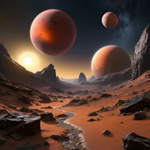 Prompt: Crea como se vería el ambiente de un exoplaneta del sistema TRAPPIST-1