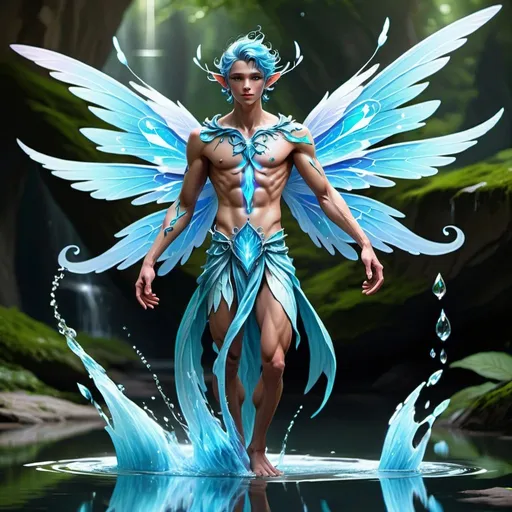 Prompt: humanoid fairy elemental with wings of water male
