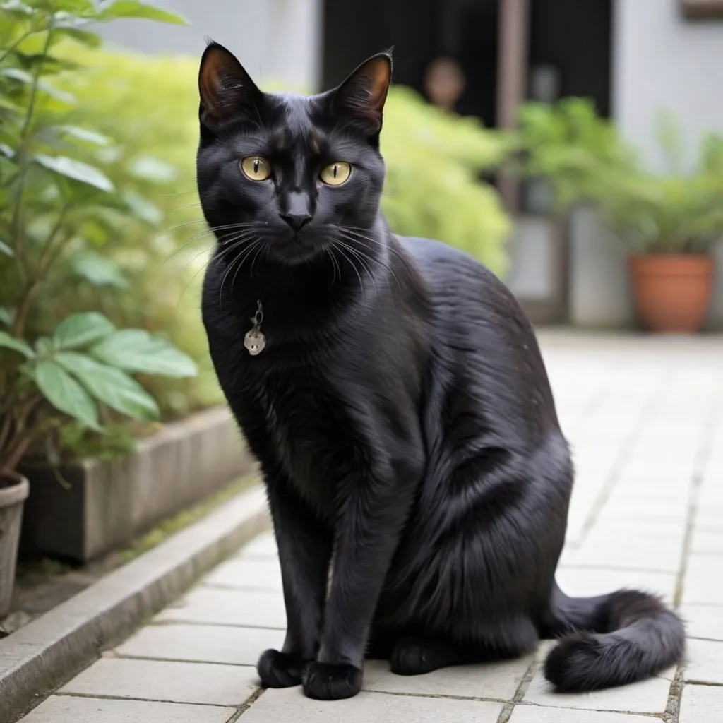 Prompt: a black cat with some white spot on his stomach that looks similar to the Japanese movie Kiki who can walk around block with me who is a 50 years old Asian Taiwanese man