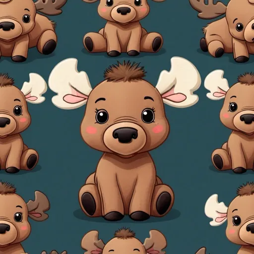 Prompt: a cute baby moose cartoon that looks like a sewn stuffed animal 