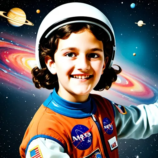 Prompt: 11-year-old girl roller-skating in astronaut uniform, hyper-realistic cartoon, colorful, comet trail, Herbert Block style, solar system background, vibrant colors, detailed spacesuit, roller skates, vibrant, high quality, hyper-realistic, comet trail, cartoon, solar system, astronaut uniform, vibrant colors, detailed spacesuit, roller skates, Herbert Block style, hyper-realistic, vibrant