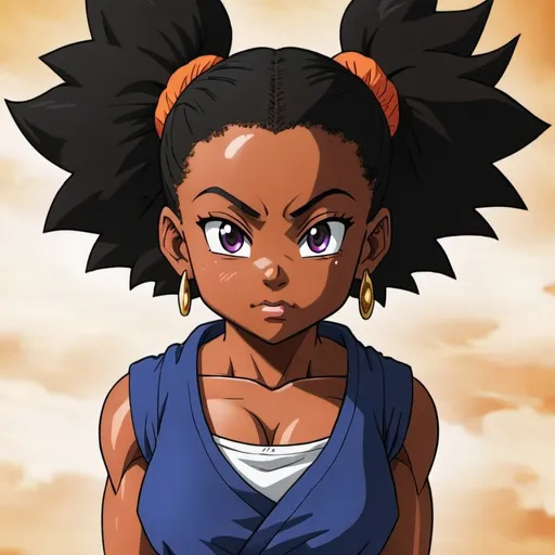 Prompt: a black girl new in dragon ball z anime character