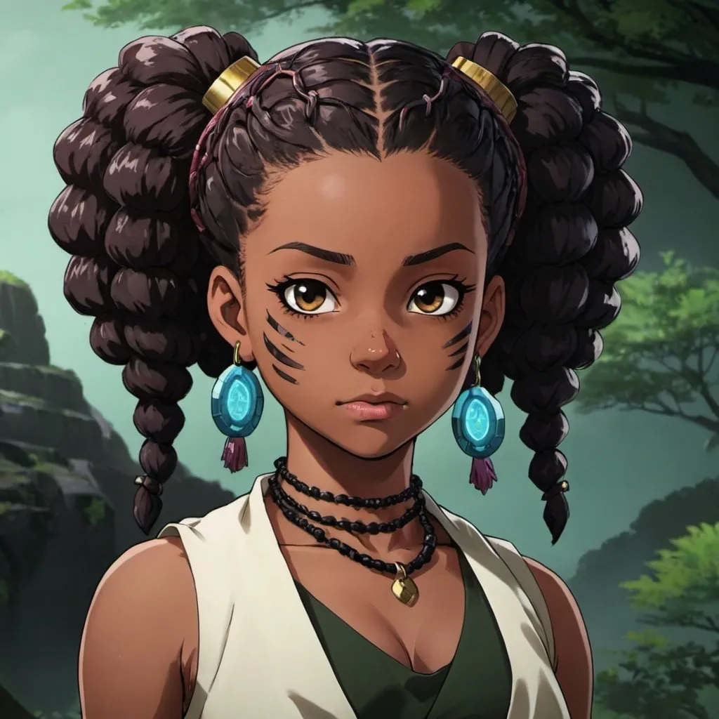 Prompt: a new black girl in demon slayer with accessories in her hair