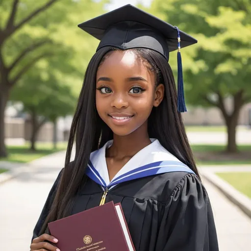 Prompt: a black girl with long hair graduating anime
