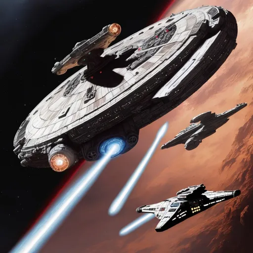 Prompt: Enterprise battling millennium falcon