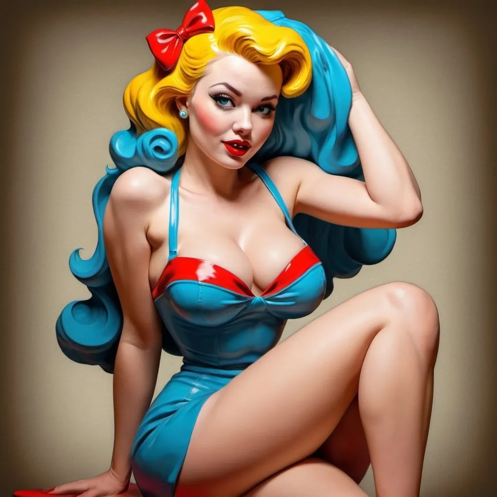 Prompt: a 3d popart painted pinup woman. 