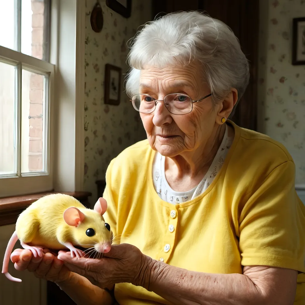 Prompt: grandma and the yellow mouse