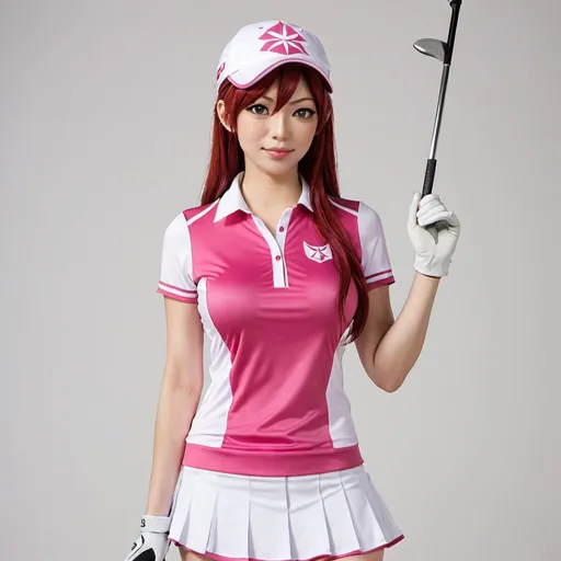 Prompt: FairyTail Erza Scarlet pink golf wear 