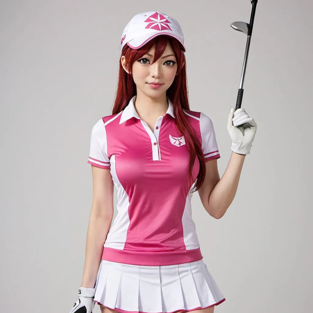 Prompt: FairyTail Erza Scarlet pink golf wear 