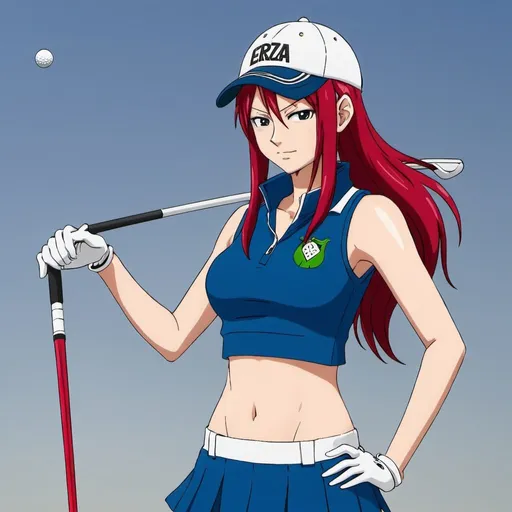 Prompt: Erza Scarlet wearing golf wear