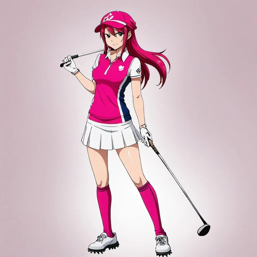 Prompt: FairyTail Erza Scarlet pink golf wear 