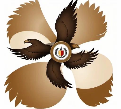 Prompt: Create a family crest with an eagle on the coat of arms resting on a ship's propeller, and inside the coat of arms an eagle on two young ones, one larger and one smaller, the Bible represented on the coat of arms as well as laurel leaves. Neutral background without shapes. On the pennant written Assis Family