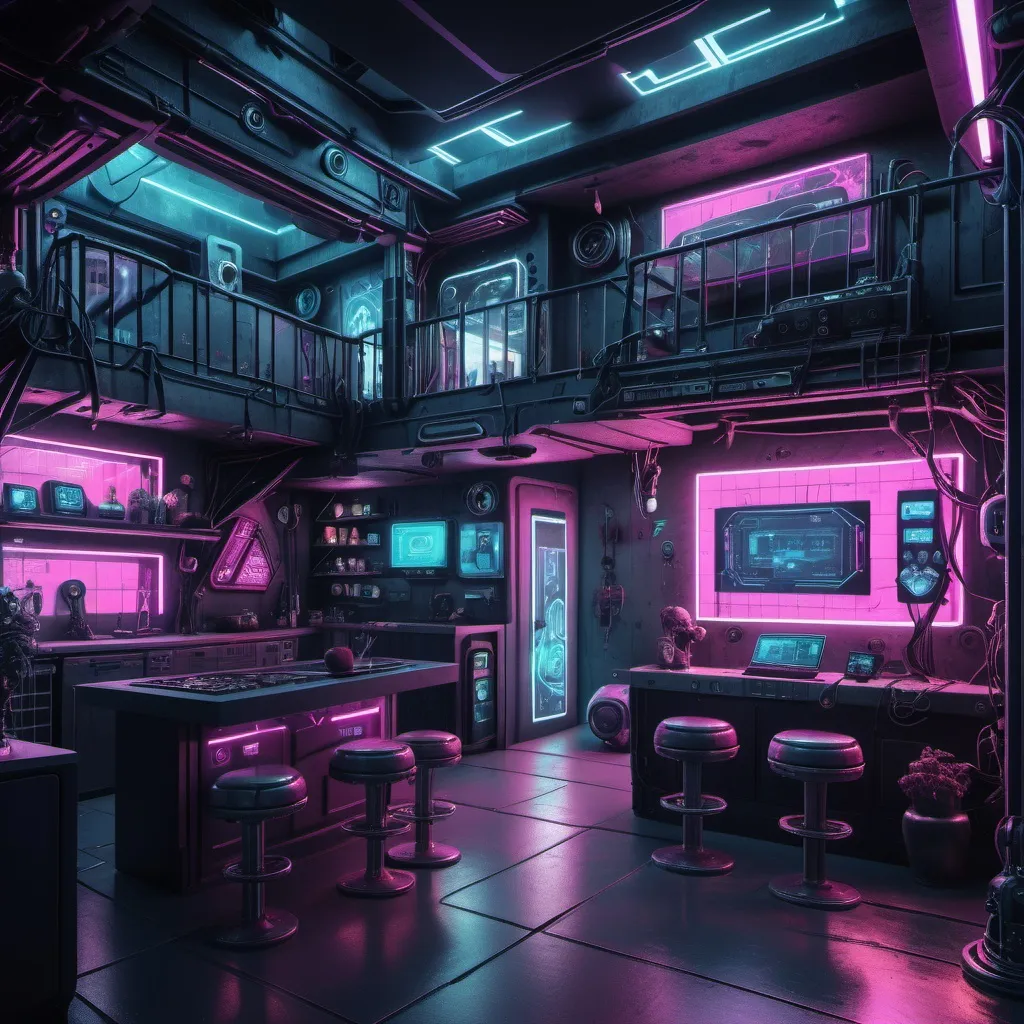 Prompt: reality dating house designs, cyber punk