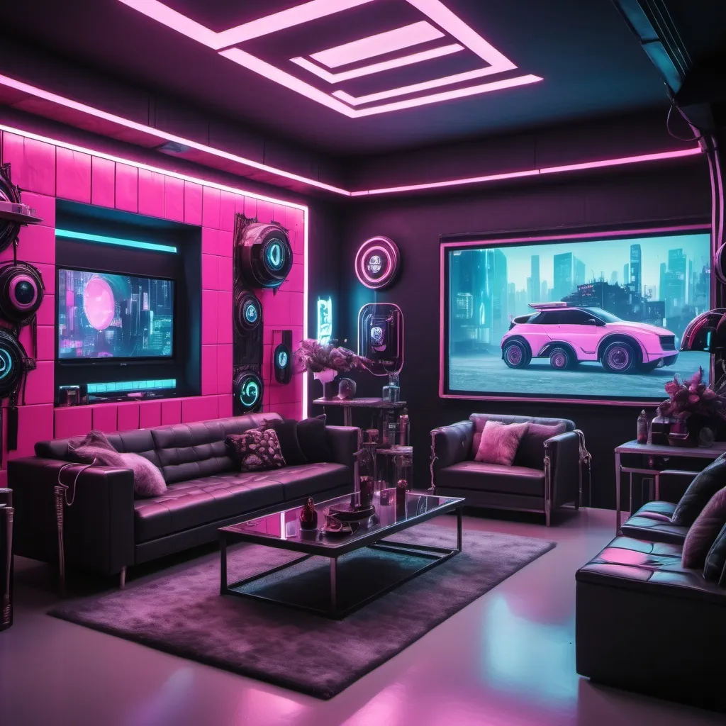 Prompt: reality tv show, Cyber punk house, Romantic styling