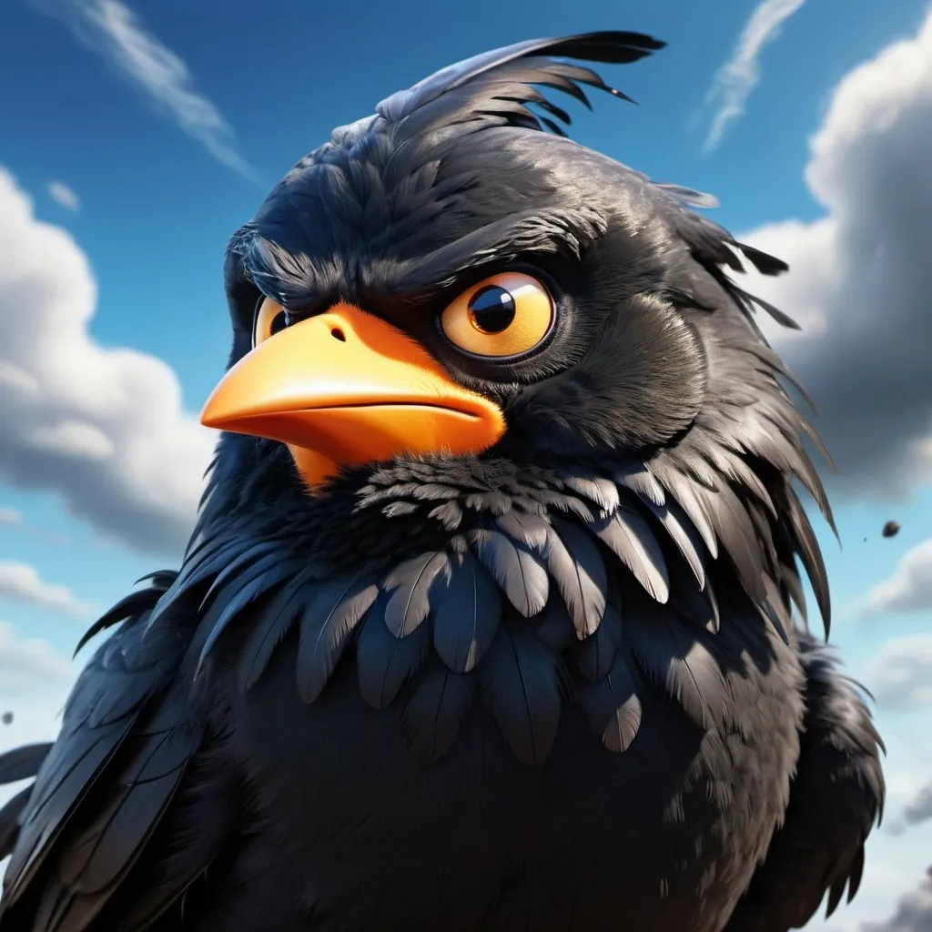 Prompt: please draw an angry bird with yellow mouth an black feathers 