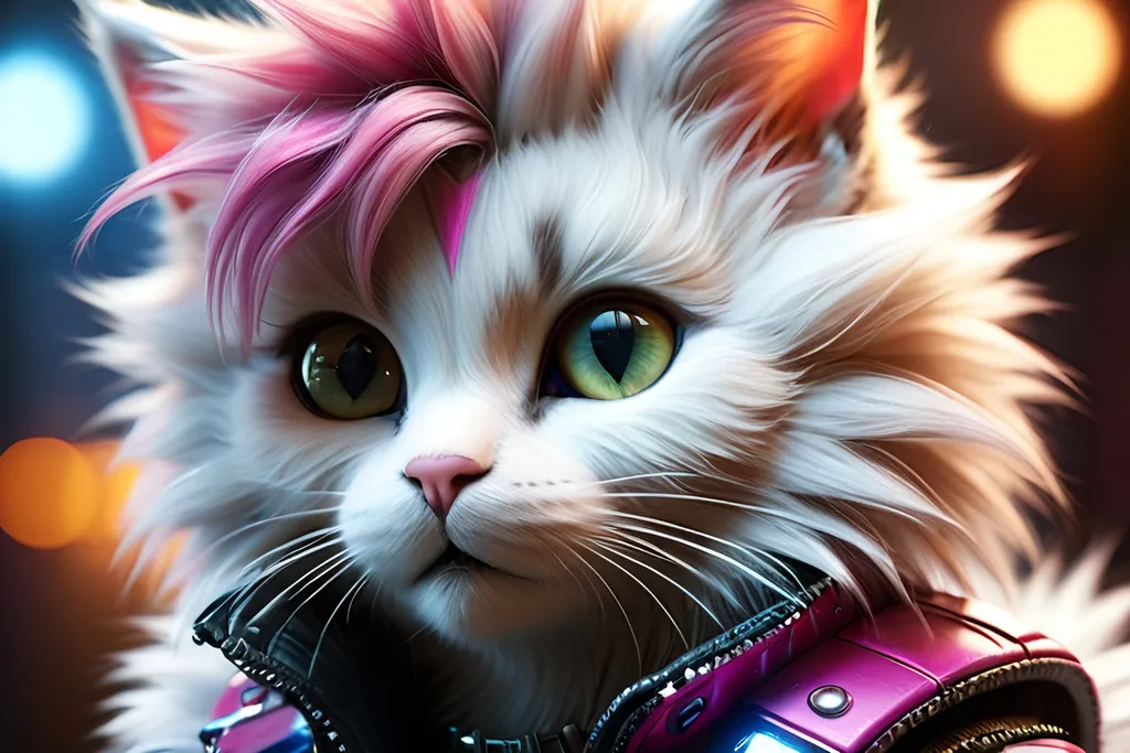 Prompt: kittenpunk, extremely detailed fur, hd, 4k, dramatic lighting, beautiful, hyper realistic, futuristic