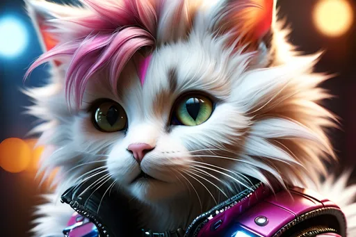 Prompt: kittenpunk, extremely detailed fur, hd, 4k, dramatic lighting, beautiful, hyper realistic, futuristic