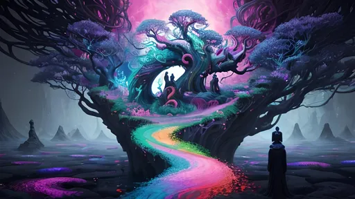 Prompt: "Create an imaginative digital artwork that explores the theme of 'harmony amidst chaos'. Your piece should convey a sense of balance, order, or tranquility within a dynamic or turbulent environment. Feel free to incorporate vibrant colors, surreal elements, or unexpected juxtapositions to evoke the theme in a visually captivating way."