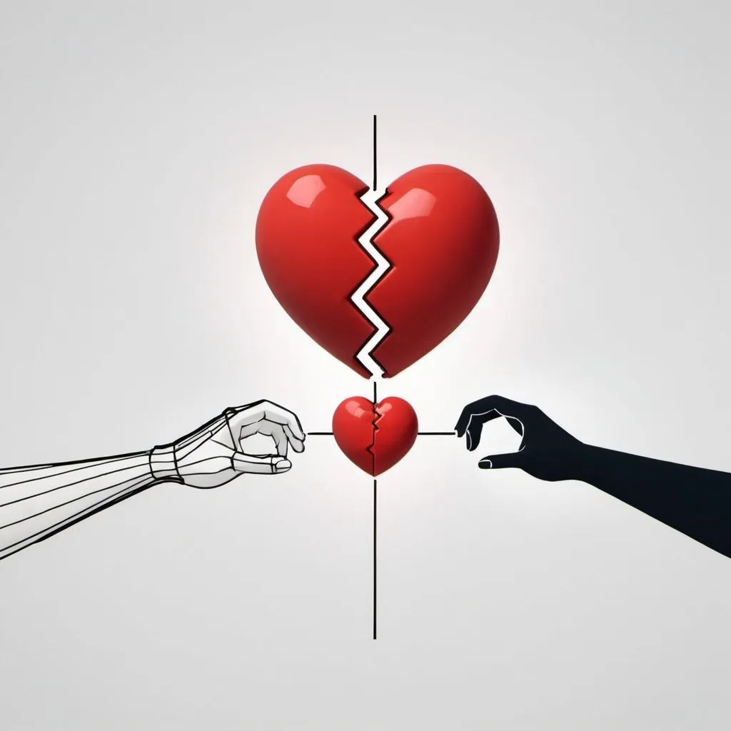 Prompt: A person holding a single heart, facing another person, both looking content and connected by a solid line.