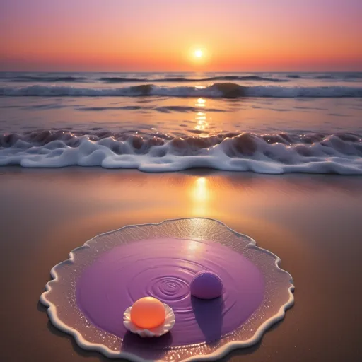 Prompt: Imagine une plage au coucher du soleil. Le ciel est un dégradé éblouissant de teintes chaudes : orangé, rose, et violet, se fondant doucement les uns dans les autres. Le soleil est bas à l'horizon, une boule lumineuse qui semble se noyer doucement dans l'eau calme de l'océan.

Les vagues, d'un bleu profond, viennent lécher le sable doré, apportant des reflets scintillants à leur passage. Le sable est parsemé de coquillages et de morceaux de corail, et il est encore légèrement humide des dernières vagues.

Des palmiers se balancent doucement sous la brise légère, leurs silhouettes découpées contre le ciel flamboyant. Plus loin, on aperçoit quelques cabanes en bois, avec des toits de chaume, où les gens se détendent sur des chaises longues ou se promènent lentement.

L'air est doux et chargé de l'odeur salée de la mer, et le son des vagues qui roulent est apaisant. C’est un moment de tranquillité et de beauté naturelle, parfait pour se détendre et profiter de la fin d’une journée ensoleillée.