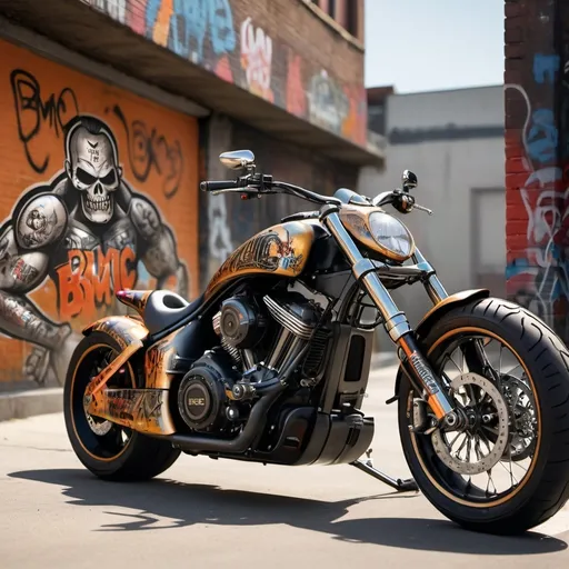 Prompt: BMC Notorious 918 Big Daddy Chopper motorcycle parked