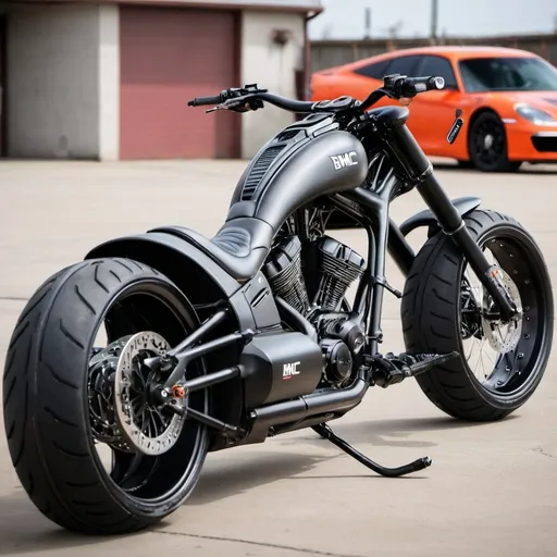 Prompt: BMC Notorious 918 Big Daddy Chopper motorcycle parked