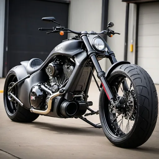 Prompt: BMC Notorious 918 Big Daddy Chopper motorcycle parked