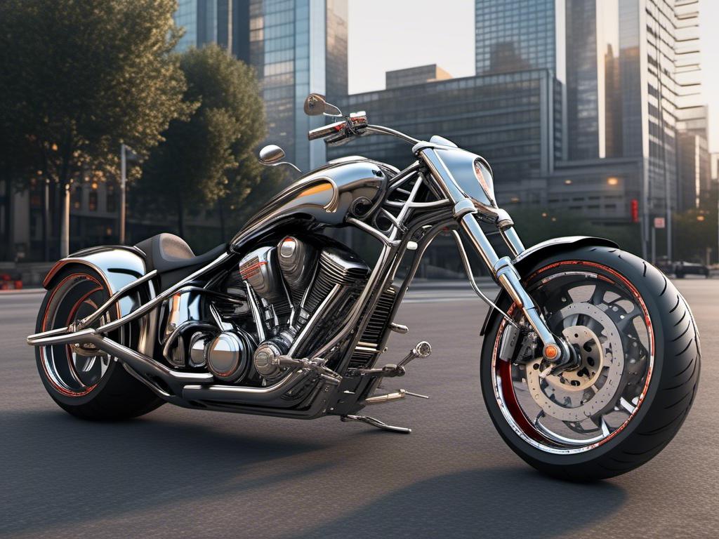 Prompt: <mymodel>(notable motorcycle concept "918 Notorious BMC chopper") (intricate details), dynamic chrome elements, powerful stance, sleek lines, captivating design, urban background, rich metallic hues, shadows play enhancing the design, cinematic depth, high-definition, ultra-detailed, dramatic lighting, edgy ambiance, high-quality craftsmanship. 200/50 18 size rear tire, 90/90 21 size front tire