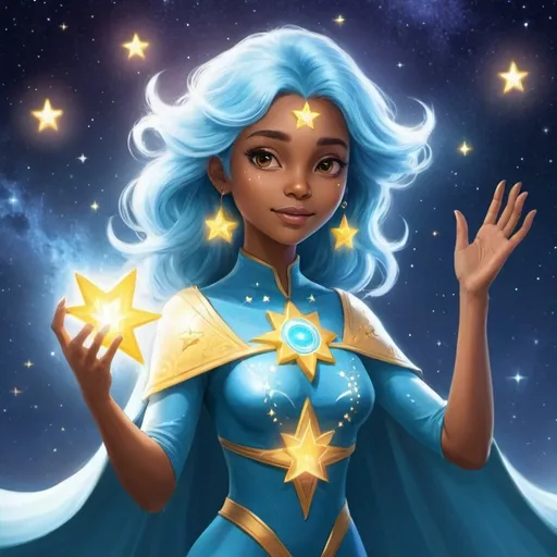 Prompt: Lumi the StarSeed's superpowers allow her to use the energy of stars.  She can sing songs and plant seeds of Peace and Love