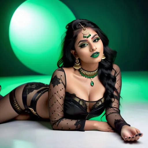 Prompt: photo of a young 18-year-old thiccc goth indian girl. laying on back. legs up high. barefoot. open legs. panting. bare chest. goth green makeup. very attractive. high detail realistic. thick thighs,  full body shot, professional photo. Studio lighting, backlit, realistic lighting. hdr uhd 8k ultra-realistic render,  very high detail skin, beautiful face, 