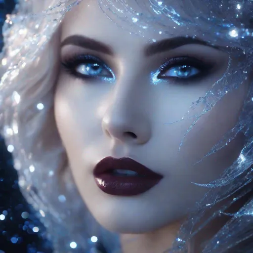 Prompt: Enchanted, Radiant, Majestic, 3D, HD, Cinematic lighting, (Beautiful {vampire}Female, {liquid}silver jade ivory sapphire), expansive starry background beautiful dark chaos, hyper realistic, 8K --s98500