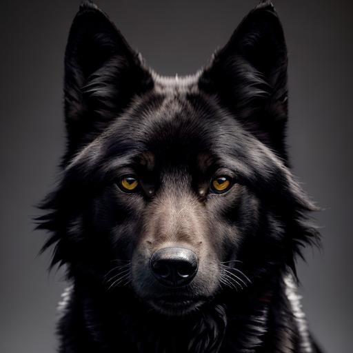 Prompt: full body splash art of a black wolf, full body, all black fur, looking at the camera, realistic, details, open eyes, 8k, highly detailed, intricate, symmetrical, smooth, sharp focus, artstation, digital painting, concept art, x D&D, fantasy, 