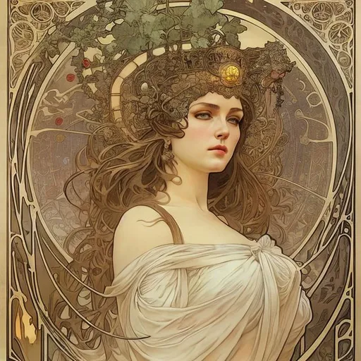 Prompt: Alphonse Mucha, Boris Vallejo, Luis Royo, Ayami Kojima; full body image of a middle aged woman, goddess, Hecate, witch,  small chest, Greek heritage, dark hair, long dress, outside, torches, dogs, detailed eyes, detailed face, elegant, intricate, details, detailed, hyperrealistic, splash art, realistic style, fantasy, flirty, elegant, highly detailed, smooth, chiaroscuro, sharp focus, artstation, digital painting, concept art, D&D, fantasy